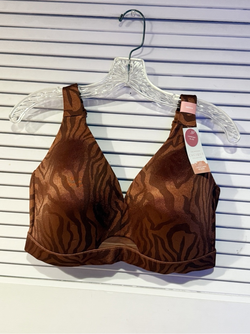 NWT Cacique Brown Zebra-Pattern Wireless Bra 38DDD
